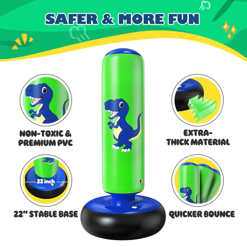 QPAU 48-Inch Freestanding Inflatable Dinosaur Punching Bag for Toddlers Ages 3-6, Indoor & Outdoor Sports Toy, Cool Gifts for Kids Boys & Girls (Dino Fun for 3-6), familyfun, Christmas Gift