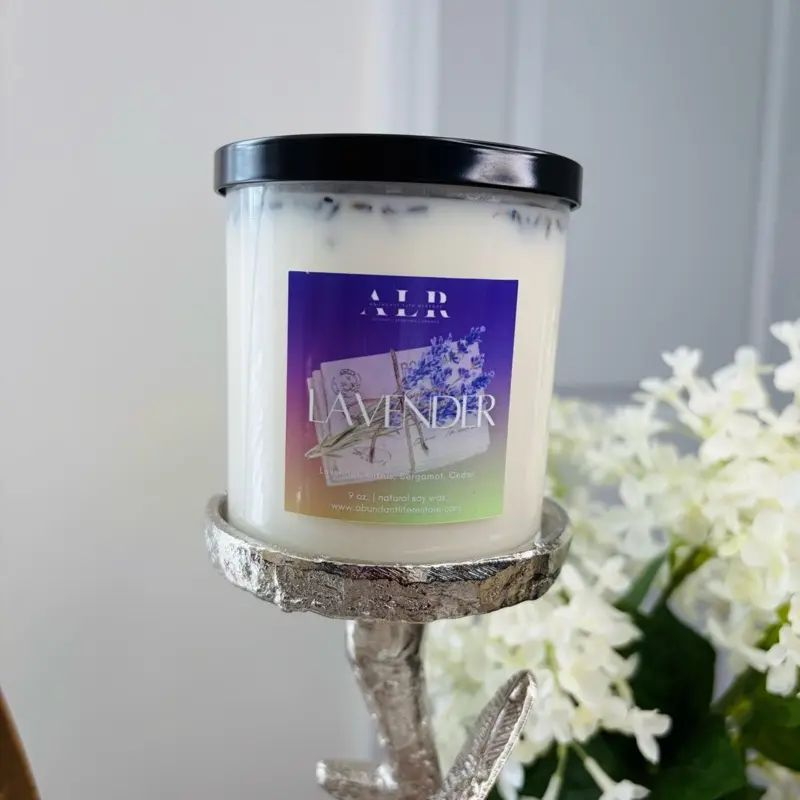 Lavender Petal Candle - 9 oz Hand-Poured Soy Wax with Real Lavender Petals for Calm & Relaxation Aroma Decor
