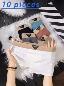 Men's Briefs Set, Soft Breathable Fabric, Medium Stretch Solid Color Design, Daily Wear, 10 Pieces Pack