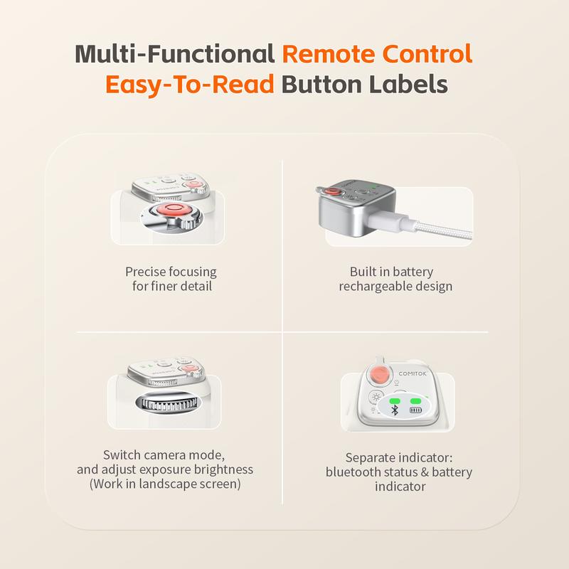 Comitok-Moca Phone Grip Handle for iOS 26+, Control Camera Switching & Focus, Compatible with Magnetic Phones, Portable & Easy Storage, Selfie Accessories