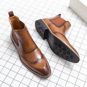 Men's summer high-top leather boots, height-increasing British Chelsea boots, mid-top business casual men's boots