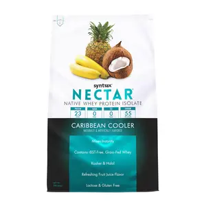 Syntrax Nectar 100% Whey Protein Isolate Caribbean Cooler Flavor 2 lbs 23g Protein Per Serving Lactose Gluten Free Fitness Supplement for Muscle Recovery Growth