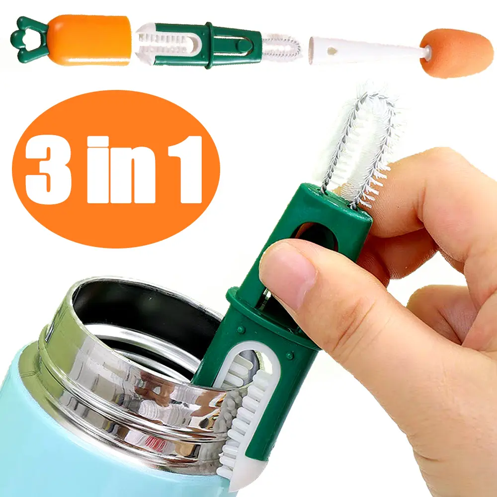 3 in 1Long-handled Sponge Cup Brushes Bottle Brush Milk Bottle Brush Glass Cup Clean Sponge Wipe Home Kitchen Cleaning Tools Wall