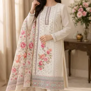 Chiffon Punjabi Suit | 3 Piece Hand Embroidered Salwar Kameez | Afghan Pakistani Indian Dress