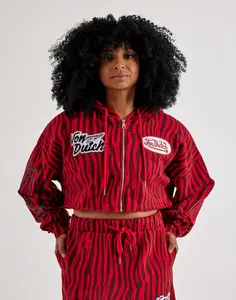 Womens Von Dutch Raw Edge Full-Zip Fleece Hoodie