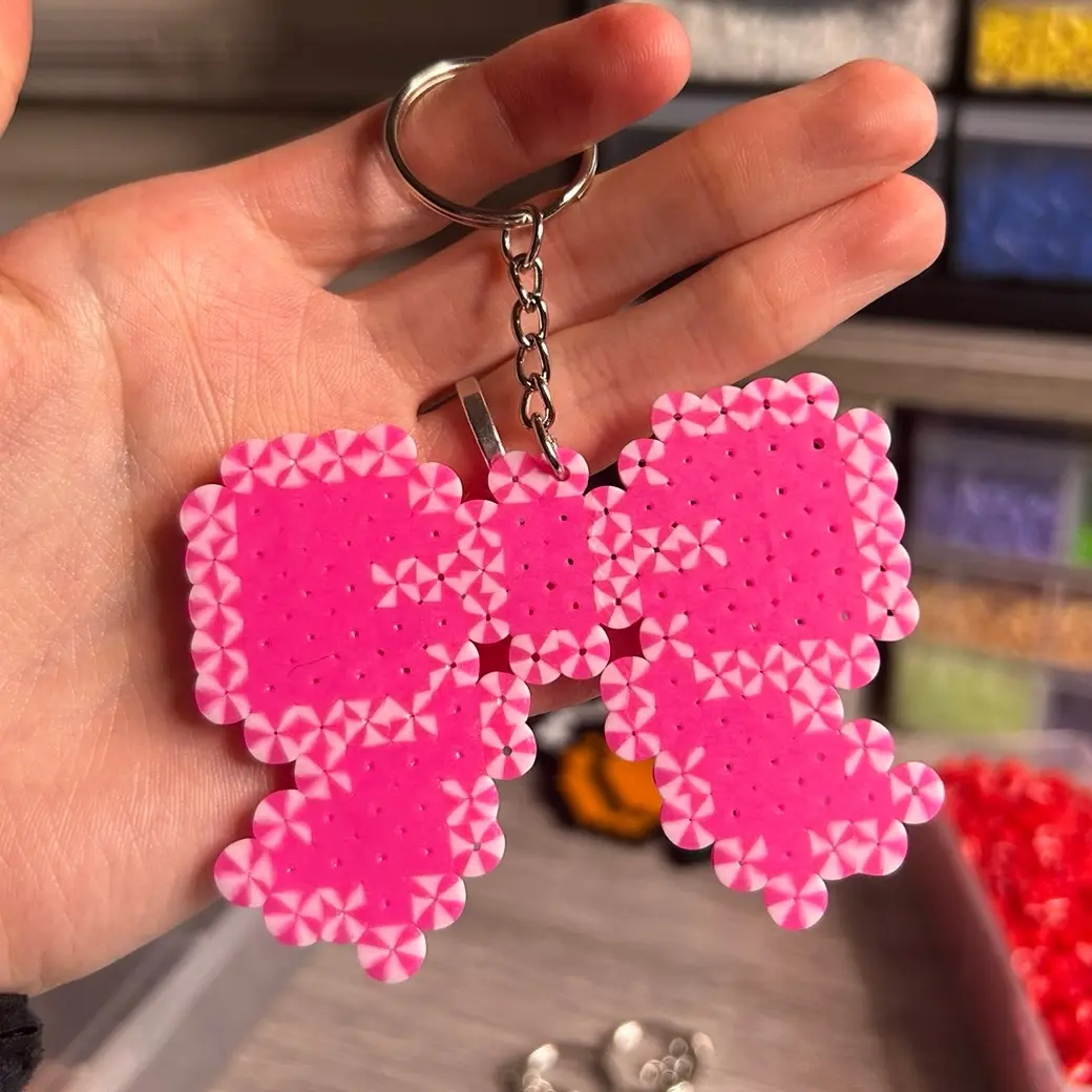 Perler Bead Pink Bow Keychain or Magnet