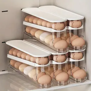 Refrigerator Egg Storage Box, Kitchen Freshness Essential Space-Saving Organizer, Automatic Rotating Rack for 30 Eggs, Kitchen Storage Solution