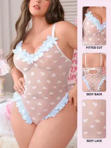 Floral Lace Patchwork Plus Size Bodysuit, Sexy Underwear Single Piece, Multiple Colors Available, Valentine's Day Women's Lingerie