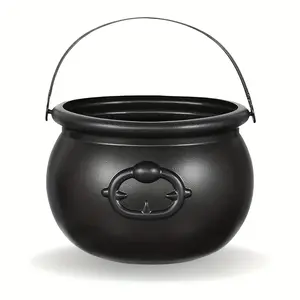 1 pc Plastic Black Cauldron Kettle Halloween Decorative Bowl, Large Witch Cauldron Pot Bucket for Halloween Decorations Trick or Treat Party(non-food contact)
