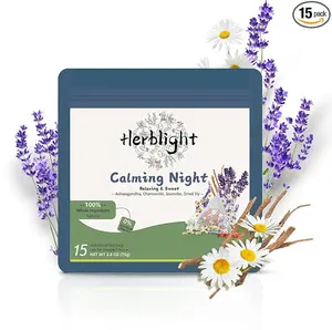 HerbLight Nighty Night Extra Tea: extra-strength caffeine-free sleep blend with ashwagandha, valerian & lavender, 15 whole-herb bags (2.6 oz).
