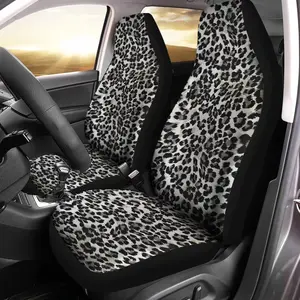 Bulopur Grey Leopard Print Auto Seat Cover for Men Women, Car Front Seats Accessories Interior Decor 2 Pcs Suit All Seasons Use