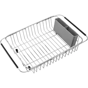 Expandable Dish Drying Rack,Dish Drainer,Dish Plate Holder Basket in Sink or On Counter with Utensil Silverware Storage Holder, Over The Sink,Rustproof Stainless Steel