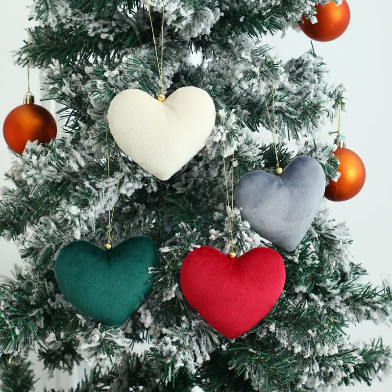 Velvet Christmas Tree Ornament - Heart-Shaped 3.94in x 3.54in, Colorful Hanging Decoration for Holiday Parties & New Year