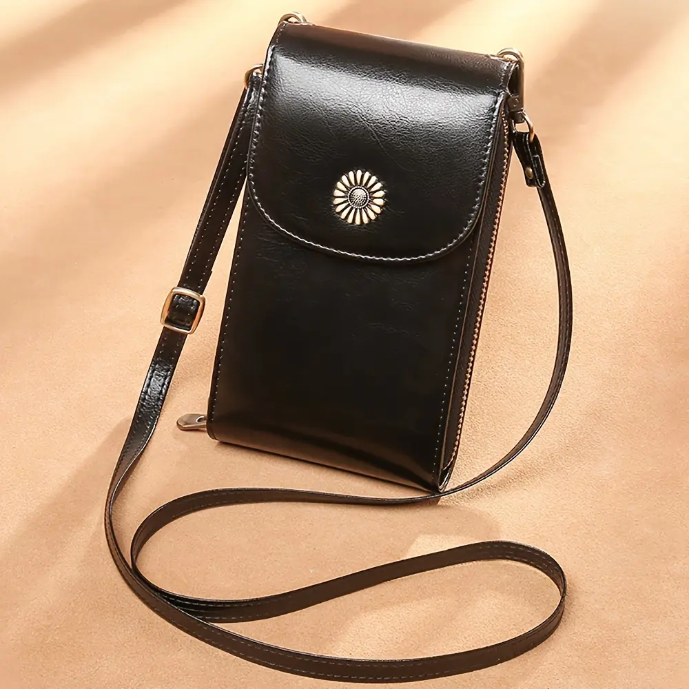 Genuine Leather Cell Phone Bag Crossbody Small Bag Shoulder Cell Phone Mini Vertical Cell Phone Wallet Coin Purse