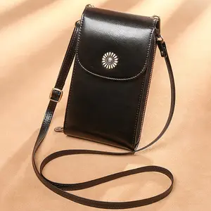 Genuine Leather Cell Phone Bag Crossbody Small Bag Shoulder Cell Phone Mini Vertical Cell Phone Wallet Coin Purse