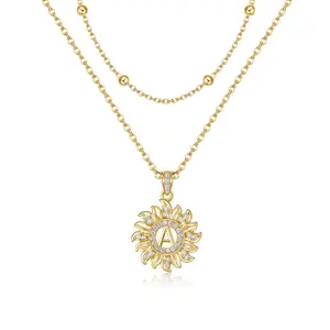 MEIITRUE Personalized Sunflower Initial Necklace 14K Gold Plated Letter Pendant with Sparkling Zirconia Adjustable Chain Hypoallergenic Jewelry for Women & Girls
