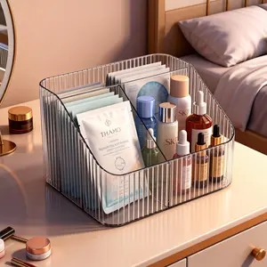 Four-Compartment Storage Box, Stationery Organizer, File Holder, Cosmetic & Skincare Container, Ideal for Office, Bedroom, Living Room