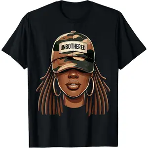 [100% Pure cotton short-sleeved] Unisex, 1 "Unrestrained African American Girl" hooded camouflage T-shirt: Hat + camouflage elements, pure cotton for comfort, suitable for all seasons. African American girls look cool and stylish when wearing it