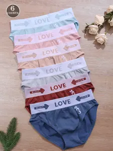 Women's Seamless Comfort Triangle Panties Set, 6 Pieces Letter Design Underwear, Soft and Breathable, Perfect for Daily Wear, Soft Breathable Knicker, Casual Soft Panties, Seamless Undergarment