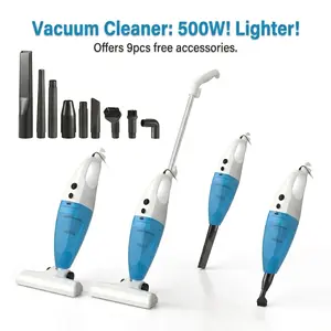 Corded Vacuum Cleaner for Hard Floors and Carpets, 500W 15KPa Portable Stick Vac, 2-in-1 Handheld Vacuum with 9 Attachments, Bagless Deep Cleaner for Home Office