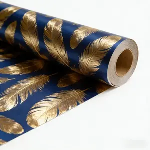 Elegant and Gold Feather Gift Wrap Roll, Large Size for Anniversary, Christmas, Holiday Gifts, Elegant Packaging Paper