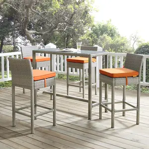 Modway Conduit Bar Stool Outdoor Patio Wicker Rattan Set of 4 in Light Gray Orange
