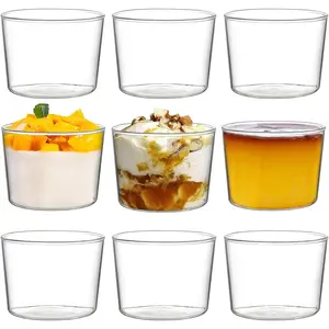 9 Pack Small Glass Dessert Bowls, 8 Oz Custard Cup Clear Pudding Cup, Tasting Glasses Prep Bowls for Parfait, Ice Cream, Party Birthday
