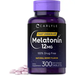 Carlyle Melatonin 12 mg Fast Dissolve 300 Tablets | Drug Free | Natural Berry Flavor | Vegetarian, Non-GMO, Gluten Free