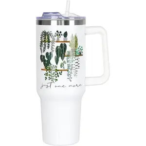 Plant Lover Gifts 40oz Tumbler with Handle Straw Lid,Plant Lady Vacuum Insulated Leak Proof Tumbler Gardening Gifts for Gardener Women,Just One More Plant Accessories Stainless Steel Coffee Cup