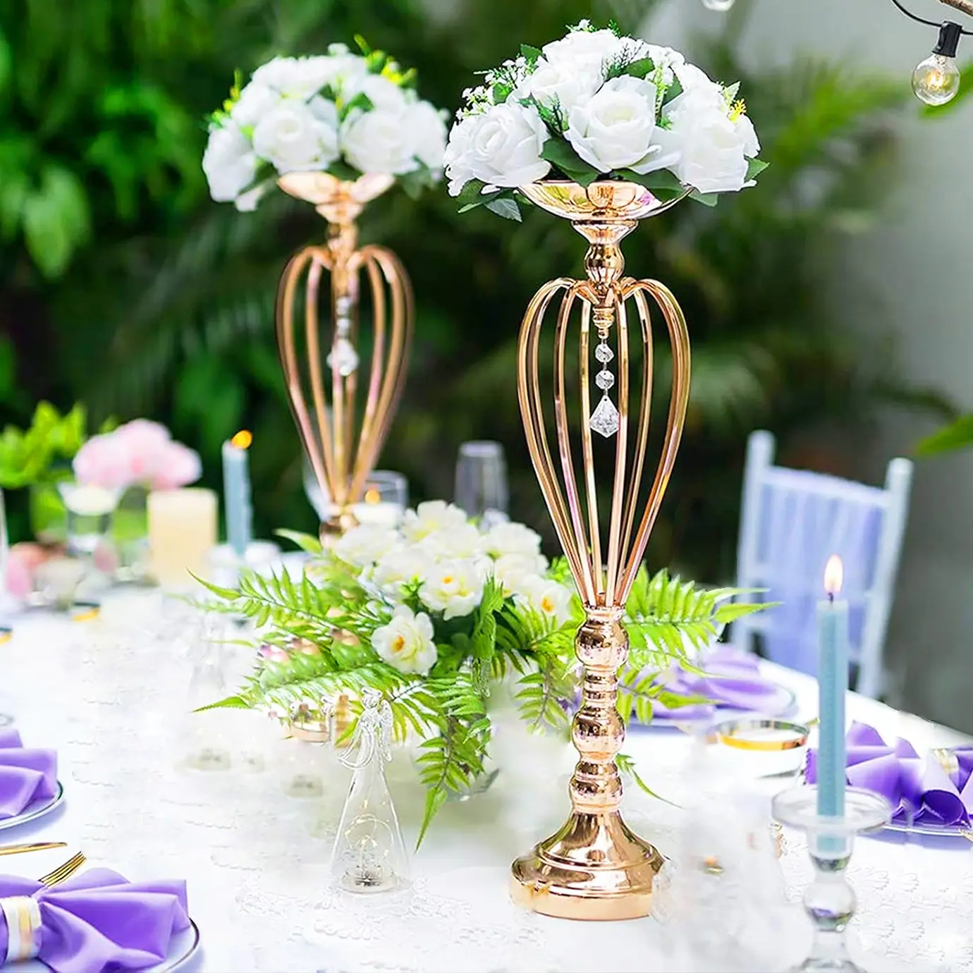 2pcs Set, Bohemian Heart Geometric Metal Vase Flower Stand, Pampas Artificial Flower Decoration Bottle, Decorative Vase, Centerpieces Vases, Wedding Banquet Table Centerpieces, for Christmas, Weddings, Birthdays