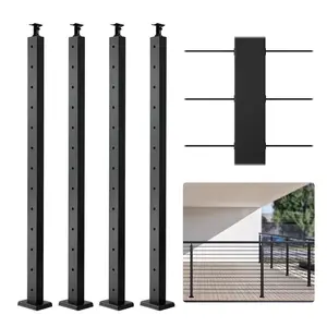 VEVOR Cable Rail Post, 36x 1.5x 1.5, Level Deck Stair Post Cable Handrail Post Stainless Steel Brushed Finishing Deck Railing DIY Picket Without Hole Stair Railing Kit with Mount Bracket BlackVEVOR Super Brand Day