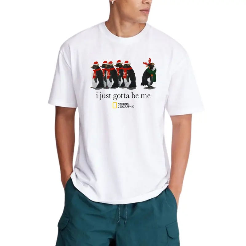 Merry Christmas “I Just Gotta Be Me” Penguin T-Shirt – Funny National Geographic Xmas Tee, Cute Holiday Graphic Shirt for Men & Women