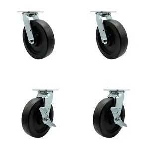 Service Caster SCC-30CS820-POB-BSL-2-TLB-2 Heavy Duty Metal Ball Casters for Commercial Equipment & Dollies, 8 in. Chemical Resistant Polyolefin Wheels, Ball Bearings, 2 Bolt-On Lock-Equipped Units - 3600 lbs Total Capacity - Set of 4