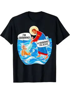 Everyday Cotton Tee, Hi Drowning I'm Funny Tees T-Shirt Print, Crew Neck Style, Ideal for Hiking, Casual Outings, And Outdoor Comfort Across All Seasons, Cotton Crew Neck Shirt for Men& Women, Soft Everyday Casual Wear& Themed Events T-Shirt, Allseason Ap