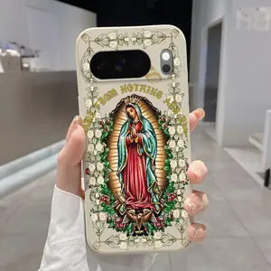 Rounded Edge Phone Case for Google Pixel 10 9 8 7 Pro A XL Virgin of Roses Pattern Full Body Protection Shockproof Soft Liquid Silicone Cover Cellphone Protective