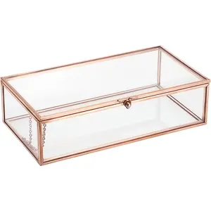 Glass Keepsakes Display Box  Organizer Box with Lid Decorative Glass Box Clear Rectangle Storage Box for Trinket Perfume Collection  for Birthday Anniversaries,Rose  Large
