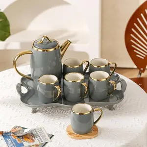 8pcs Ceramic Water Cup Set for Home, Modern Elegant Teapot with Tea Cups, Perfect for Entertaining and Housewarming Gifts, Drinkware, Teacup