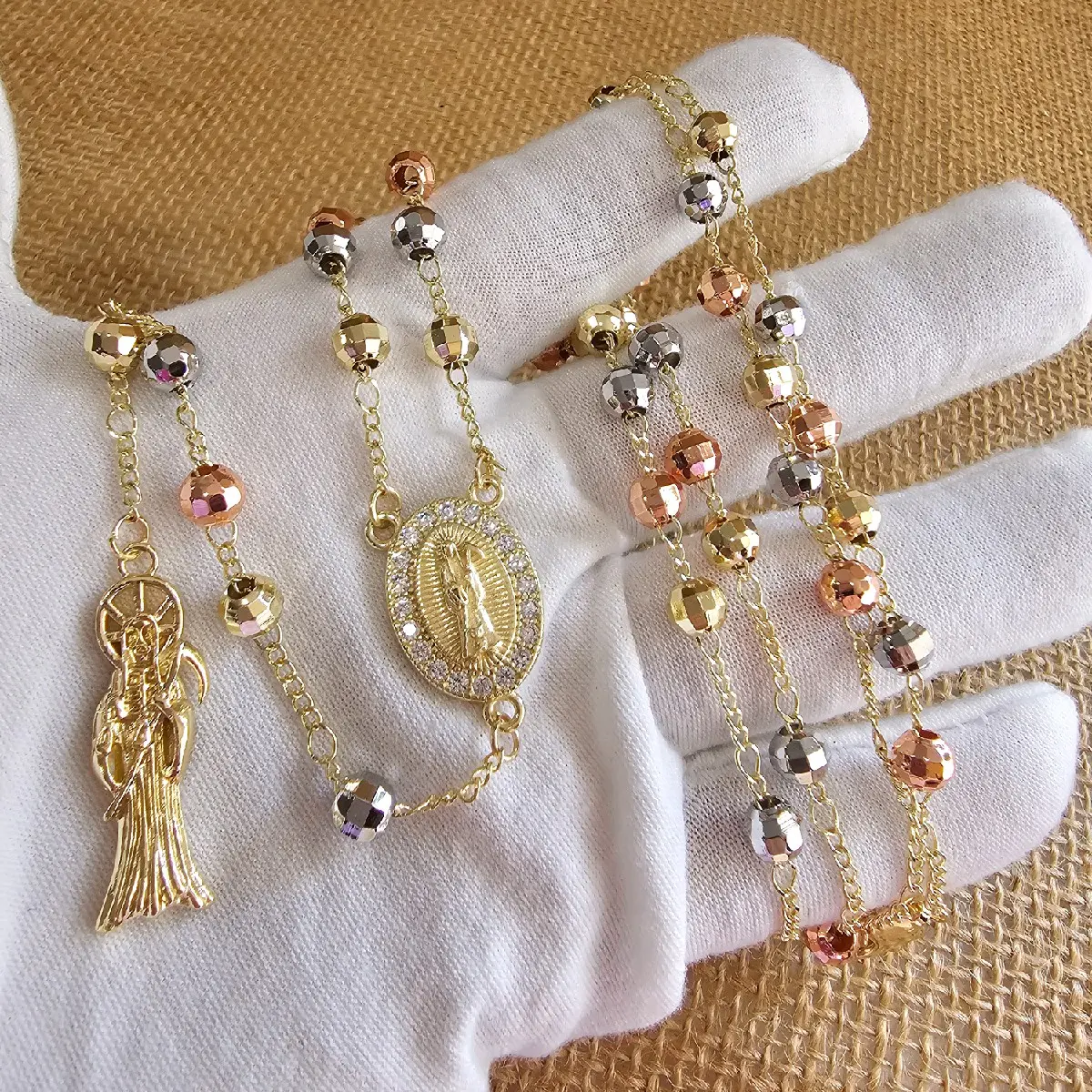 Santa Muerte Rosario  gold-plated