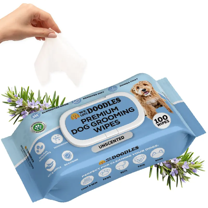 We Love Doodles Dog Wipes (Unscented) - Deodorizing & Cleaning Pet Wipes, for Coat, Face, Paws, Butt, & Body, Dog Essentials & Grooming Supplies, Made in USA