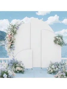 【Christmas Gift】White- Set Of 4 Wedding Arch Cover, Spandex Fitted 2-Sided Backdrop Covers For Arch Stand, Half Moon Shape Arch Backdrop Stands Cover Bridal Shower Decor White Banners Wall
