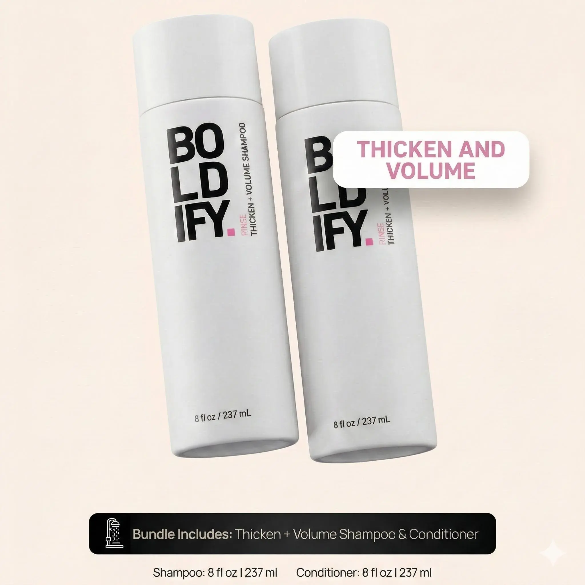Thicken + Volume Shampoo and Conditioner Bundle: Thin Hair, Hair Loss, Biotin, Rice Protein, Amino Acids, Copper Peptides