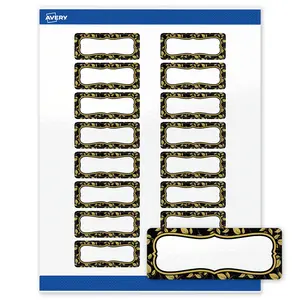 Avery Printable Address Labels, 1" x 2-5/8", Glossy White, Pre-printed Flourished Black Border/Golden Leaves Design, Rectangle, Sure Feed Technology, Laser & Inkjet Compatible, 320 Total