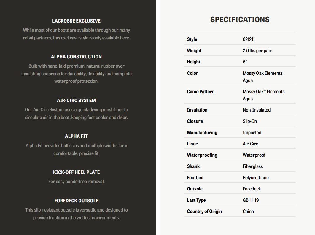 Lacrosse Alpha Deck Boot Mens Mossy Oak Elements Agua, Waterproof Slip Resistant Fishing Boat Shoes, Lightweight Outdoor Work Footwear