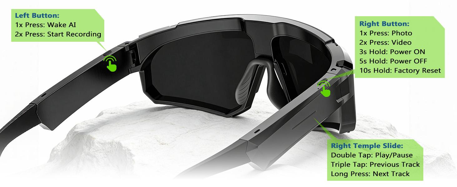 2026 AI Smart Glasses with 4K HD Camera for Men，Sport AI Camera with EIS+Gyro Stabilization, Polarized Lenses for Cycling, Dual-Mic Noise Cancelling, IP66 Weatherproof, 4GB RAM, AI Glasses with Chat GPT