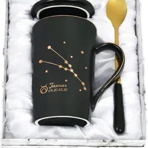 Taurus Gifts for Women, Taurus Constellation Zodiac Sign Star Coffee Mug, Birthday Gifts for Women Girls Men Teens, Gifts for 12 Horoscope Astrology Lovers 14 Oz Black (Spoon, Lid, Gift Box) Drinkware
