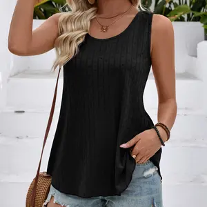 Women's Sleeveless Round Neck Tank Top Textured Heart Pattern Loose Fit Blouse