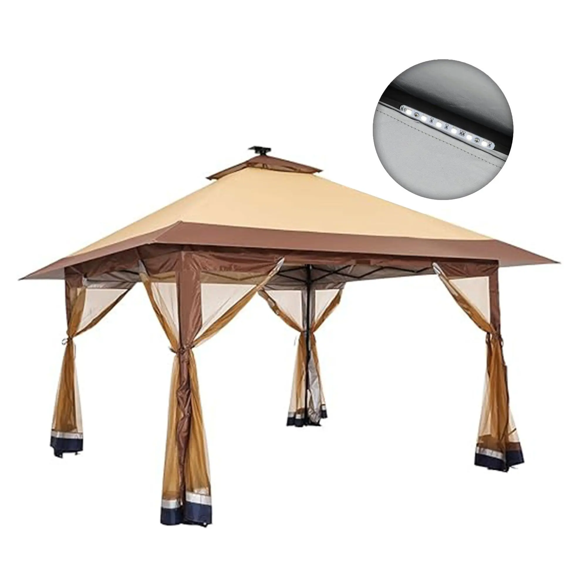 Suntime 12x12 Instant Pop Up Gazebo Solar Light Screen Canopy Tent Cover