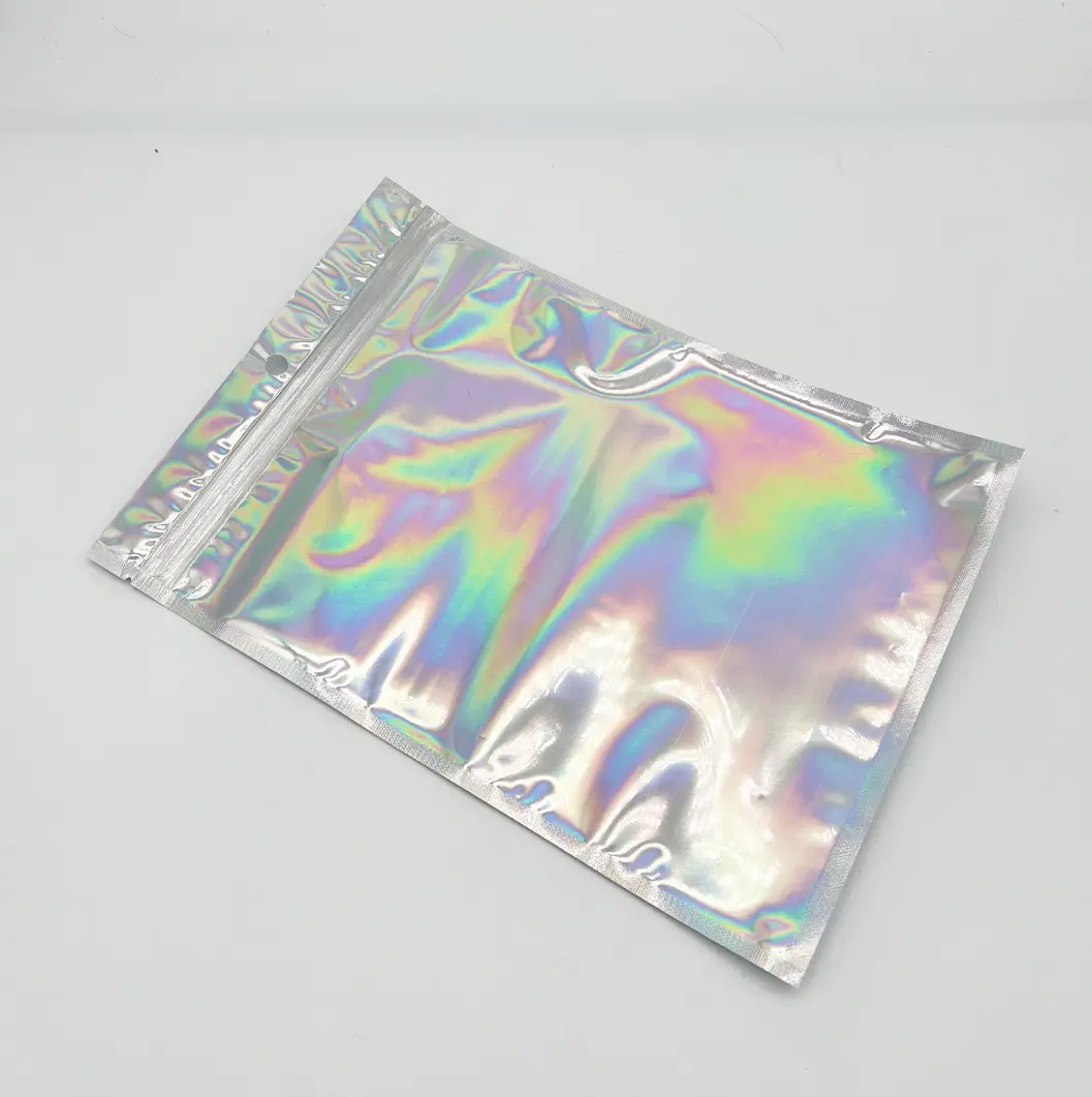 JBEXTENSION 1 Pcs Resealable Smell Proof Bags Foil Pouch Bags, Flat Clear Storage Bags Plastic Packaging Foil Mylar Bags (Holographic Rainbow Color)