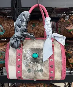 Countryside Co genuine cowhide & pink leather speedy bag- Medium