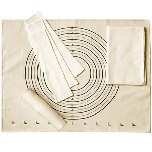 6 Pcs Pastry Cloth and Rolling Pin Cover Set Includes 2 Pcs 25 x 20 Inch Large Cotton Pastry Mat 4 Pcs 14 x 2.5 Inch Rolling Pin Cover Sleeves for Dough Bread Pie Baking Kitchen Supplies